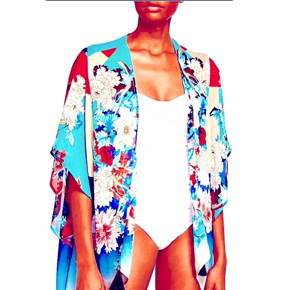 Johnny Was 100% Silk Floral Motif Retro Oversized Kimono Women’s Medium